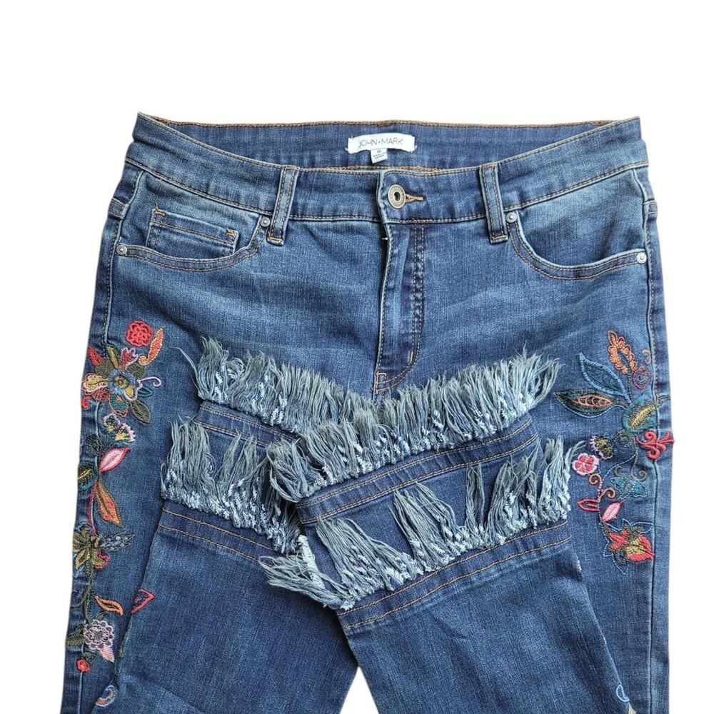 John Mark Embroidered Fringe ankle Jeans